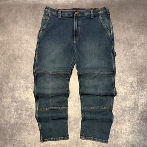 Dickies Mens Double Knee Carpenter Jeans Medium Wash Blue Denim Work Pants 38x32